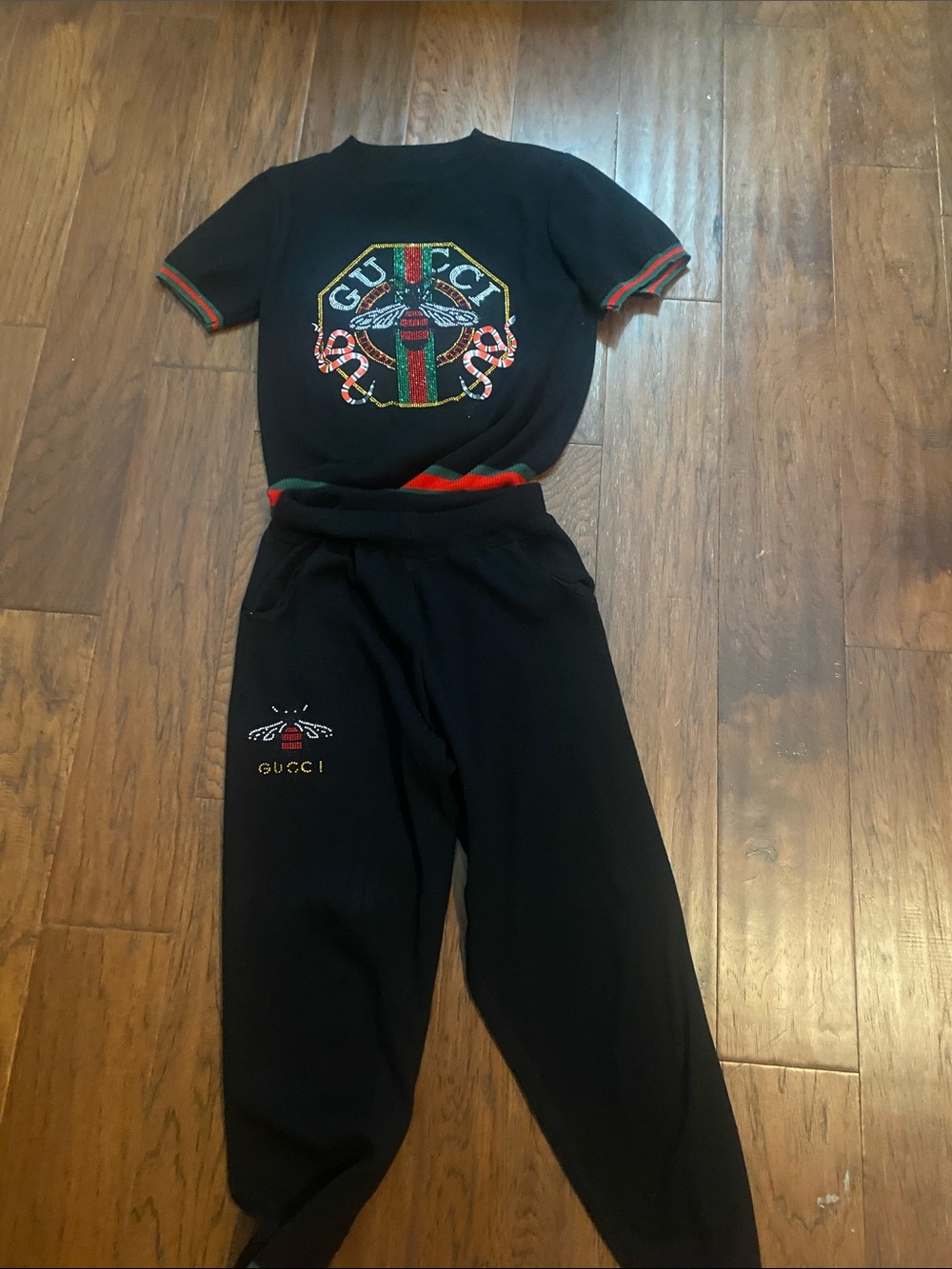 Gucci Kids Black Sweatpants with Red & Green Stripe Accents